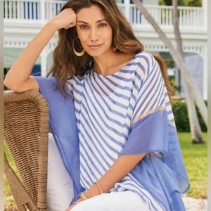 Soft Surroundings Blue and White Asymmetrical Blouse